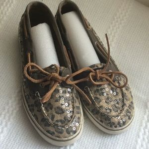 Cheetah print sparkle top sider Sperrys